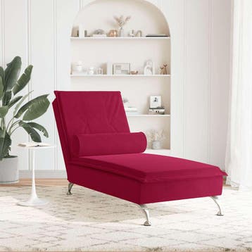 vidaXL Massage chaise longue met bolster fluweel wijnrood, Verzenden