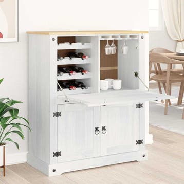 vidaXL Wijnkast Wit 97 x 45 x 114 cm Massief grenenhout, Huis en Inrichting, Woonaccessoires | Wijnrekken, Verzenden, Nieuw