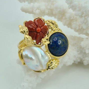 Koraal - Zilver, Verguld - Ring - CORALLO MEDITERRANEO
