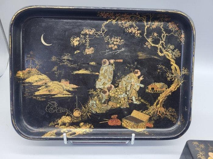 Doos - carton maché - briefhouder en inktstel, Antiek en Kunst, Curiosa en Brocante