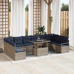 vidaXL Tuinbank Set met kussen 11 pcs Grijs en Marineblauw, Verzenden, Nieuw
