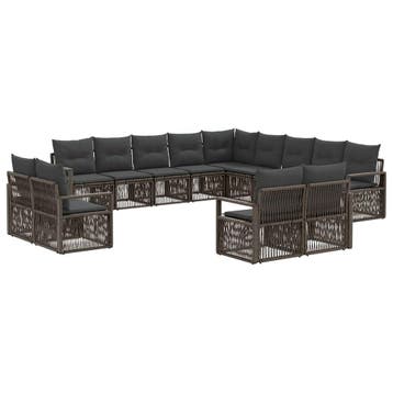 vidaXL Tuinbank Set 13 pcs Grijs poly rattan, Verzenden, Nieuw