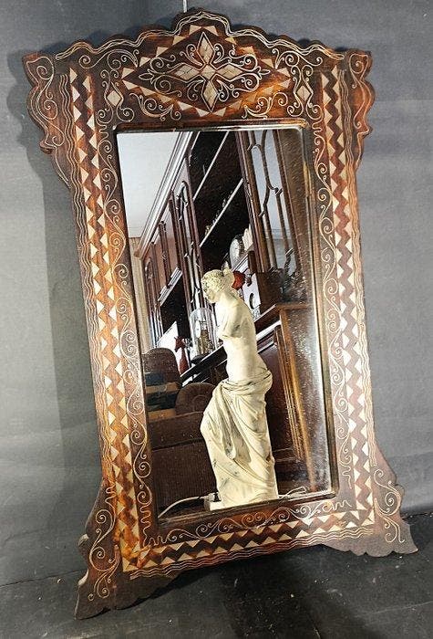 Wandspiegel - Hout: eik, parelmoer - Parelmoeren spiegel, Antiek en Kunst, Curiosa en Brocante