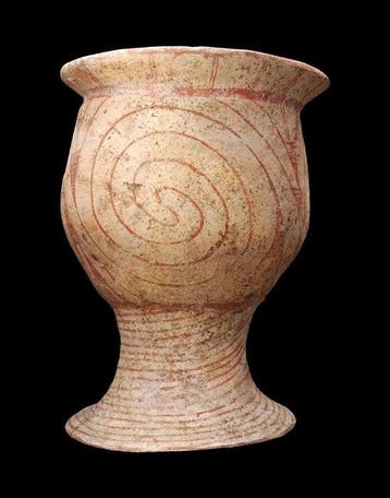 Âge du bronze Terre cuite - Grand vase à haut pied et décor