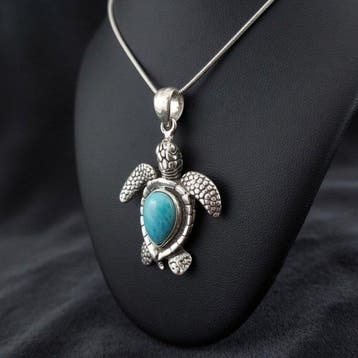 Massief zilver en natuurlijke Larimar van hoge kwaliteit., Verzamelen