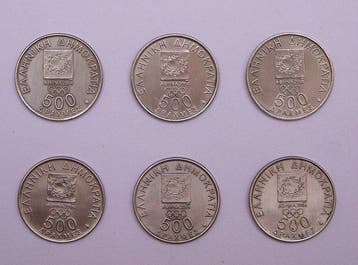 Griekenland. Complete Set of 6 Commemorative 500 Drachmas, Postzegels en Munten