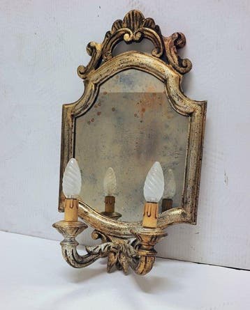 Wandkandelaar - Hout - Vintage spiegel