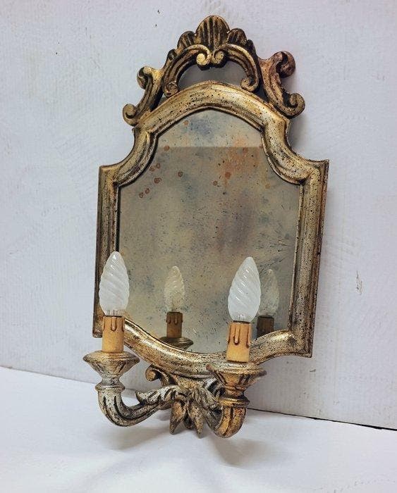 Wandkandelaar - Hout - Vintage spiegel, Antiquités & Art, Curiosités & Brocante