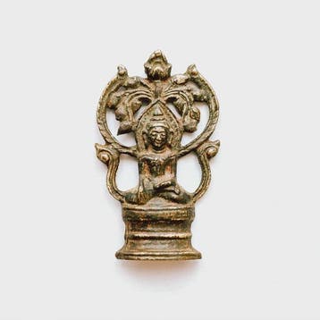 Oud-Indochinese Brons Kralen-talisman met zittende Boeddha, Antiquités & Art