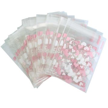 Cellofaan Zakjes met Plakstrip - 10x10 cm - Roze/Wit -, Verzenden