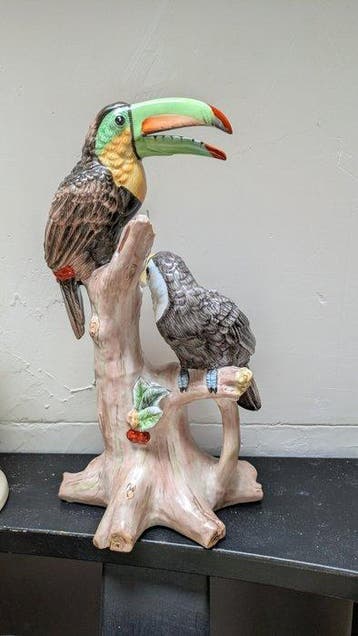 Sarreguemines, Saxony - Beeld, Set of art deco ceramic birds, Antiquités & Art