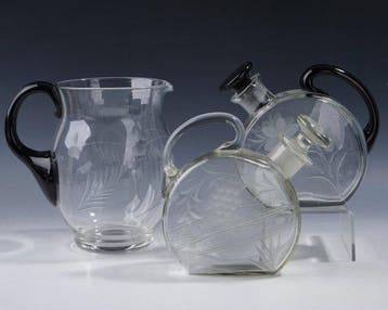Drinkservies (13) - Gegraveerd glas in Art Deco stijl met