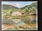 A. Koch (XX) - Idyllischer Alpendorf-Blick mit Pferdetränke