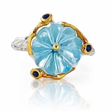 925 zilver, geslepen blauwe topaas, saffier - Ring