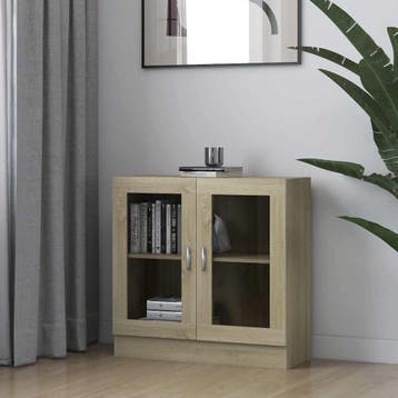vidaXL Vitrinekast 82,5x30,5x80 cm bewerkt hout sonoma, Verzenden, Nieuw