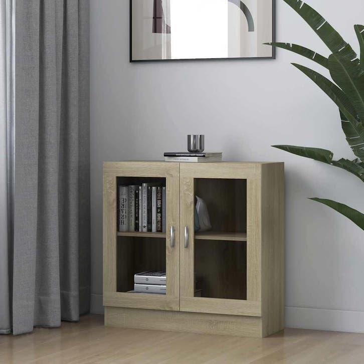 vidaXL Vitrinekast 82,5x30,5x80 cm bewerkt hout sonoma, Huis en Inrichting, Kasten | Boekenkasten, Nieuw, Verzenden