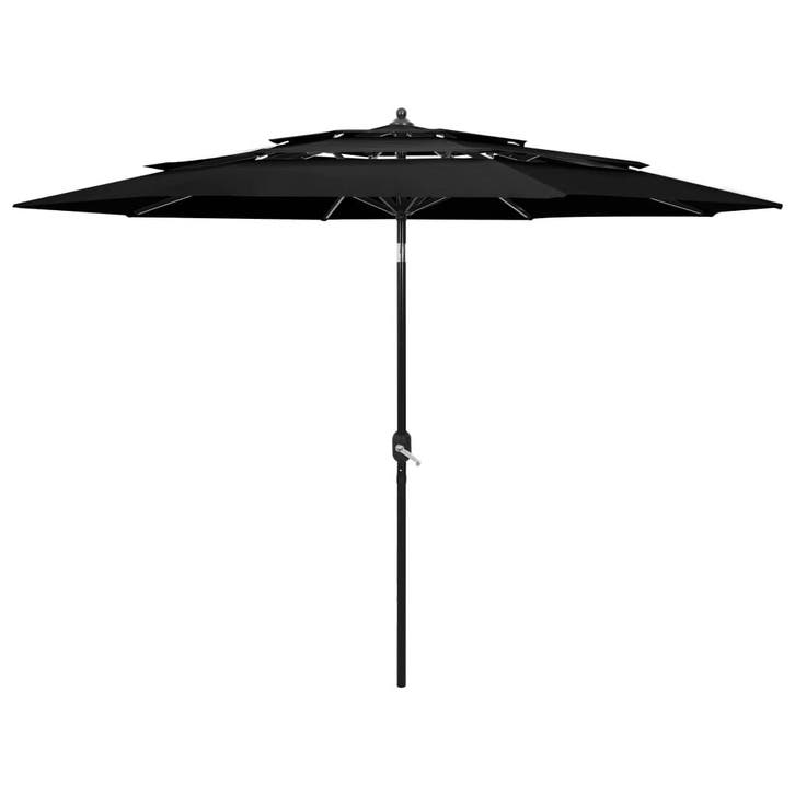 vidaXL Parasol 3-laags met aluminium paal 3 m zwart, Jardin & Terrasse, Parasols, Envoi