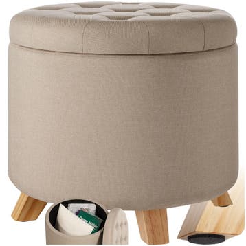 Hocker Suna in linnenlook 150kg met opbergruimte - zandkleur, Huis en Inrichting, Barkrukken, Verzenden, Nieuw