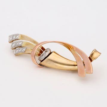 Broche - 14 carats Or jaune, Or rose, Platine - 0.37ct. tw., Bijoux, Sacs & Beauté