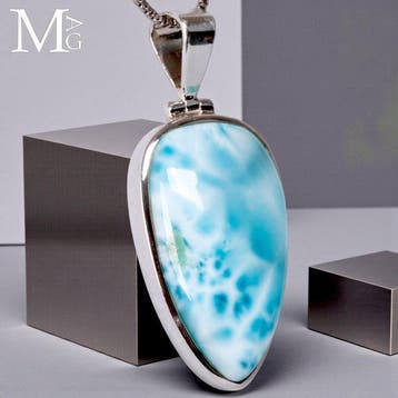 Argent 925 Penden - Pierre de Larimar de qualité