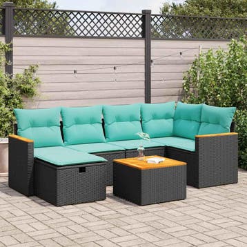 vidaXL 7-delige Loungeset met kussens poly rattan zwart, Verzenden, Nieuw, Loungeset