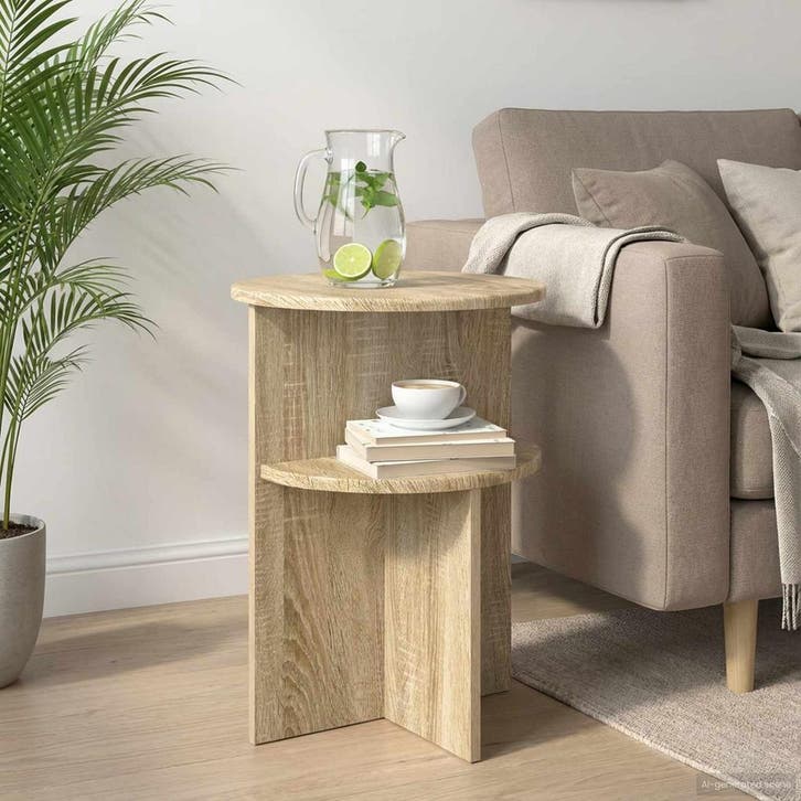 vidaXL Bijzettafel met opslag Sonoma Eiken Ø 39,5 x 55 cm, Huis en Inrichting, Tafels | Bijzettafels, Nieuw, Verzenden