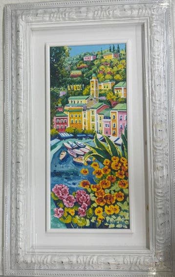 Athos Faccincani (1951) - Portofino con fiori gialli - Con