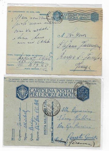 Italië - 51 militaire postkaarten en postale briefjes uit de, Verzamelen, Gelopen