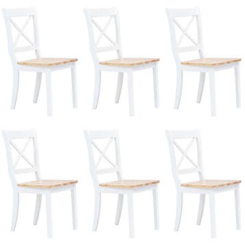 vidaXL Eetkamerstoelen 6 st massief rubberwood wit en, Verzenden, Nieuw