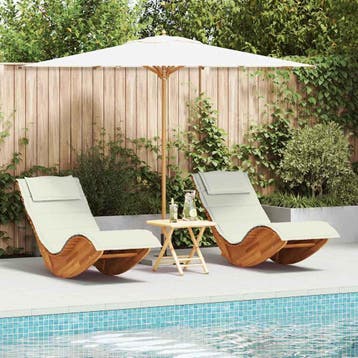 vidaXL Ligstoel met kussen 2-persoon 2 pcs Bruin Massief, Verzenden, Nieuw