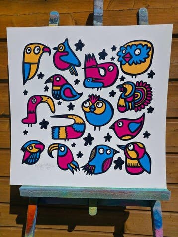 Kev Munday - CMYK Birds - Giclee Print - No Reserve