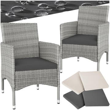 2 Wicker tuinstoelen met 4 kussenhoezen - lichtgrijs/crème, Verzenden, Nieuw