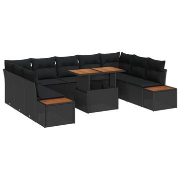 vidaXL Tuinbank Set 10 st Zwart poly rattan, Verzenden, Nieuw