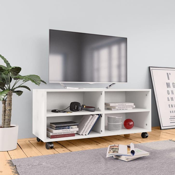 vidaXL Tv-meubel met wieltjes 90x35x35 cm bewerkt hout wit, Huis en Inrichting, Kasten |Televisiemeubels, Nieuw, Verzenden