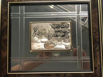 Bloksnijwerk/relief, Paesaggio rurale lacustre - 32 cm -