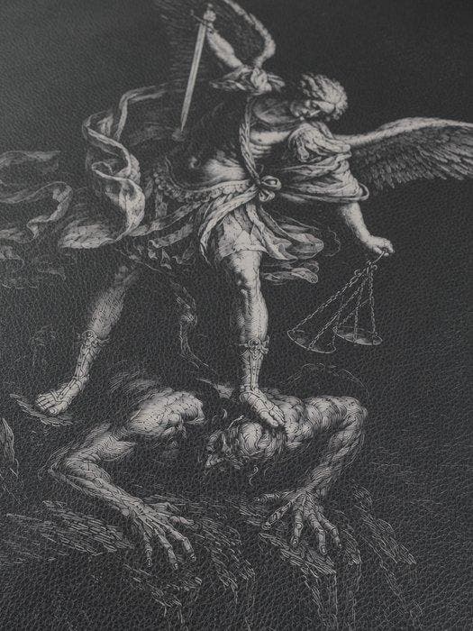 San Michele Vincitore – Afdruk op leer 85,00 × 68,00 cm -, Antiek en Kunst, Antiek | Boeken en Manuscripten