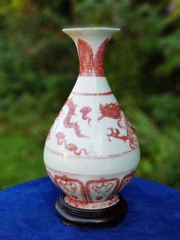 Grote Chinese onderglazuur koperrood Draak, Antiquités & Art