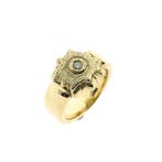 Gouden heren pinkring met groene moissanite, Handtassen en Accessoires, Ringen, Gebruikt, Overige kleuren, Heer, Ophalen of Verzenden