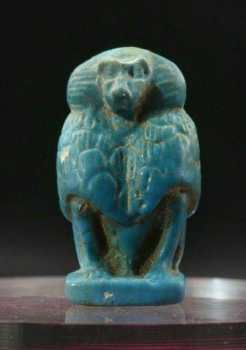 Oud-Egyptisch Faience Amulet van God Thoth in de vorm van, Antiek en Kunst