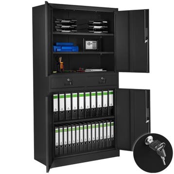 Archiefkast Cosmo met 2 lades 180x80x40cm - zwart/zwart, Huis en Inrichting, Verzenden, Nieuw