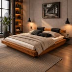 Van Schaik Sophie Massief Wild Eiken Houten Zweefbed met Bed, Nieuw