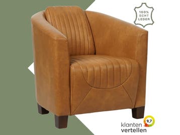 Leren fauteuil Press Special - Granada Sahara (cognac) -, Huis en Inrichting, Fauteuils, Nieuw, Ophalen of Verzenden, Eigentijds, Klassiek, Retro, Romantisch, Vintage