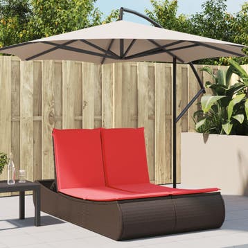 vidaXL Ligbed 2-persoons met kussens poly rattan bruin, Verzenden, Nieuw