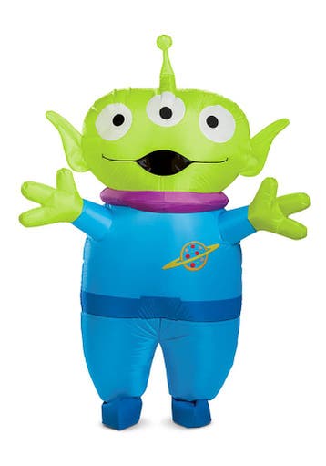 KIMU® Opblaas Kostuum Alien Groen Blauw Opblaasbaar Pak Alie, Ophalen of Verzenden