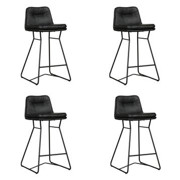 Set van 4 Leren barkrukken Candy laag - Hermes Nero (zwart), 60 tot 90 cm, Nieuw, Leer, Ophalen of Verzenden
