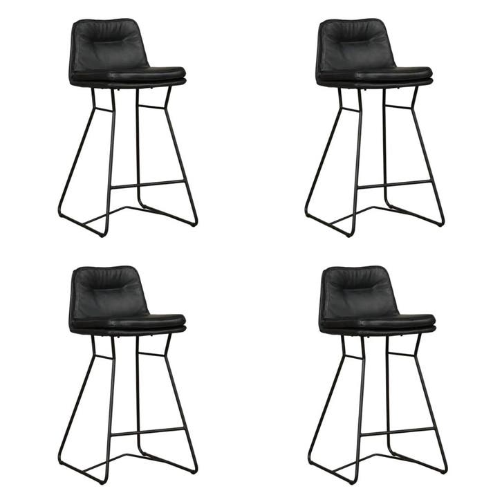 Set van 4 Leren barkrukken Candy laag - Hermes Nero (zwart), Huis en Inrichting, Barkrukken, Nieuw, 1 kruk, Leer, 60 tot 90 cm