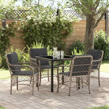 vidaXL Tuin Eettafel Set met kussen 5 pcs Lichtgrijs poly, Tuin en Terras, Verzenden, Nieuw