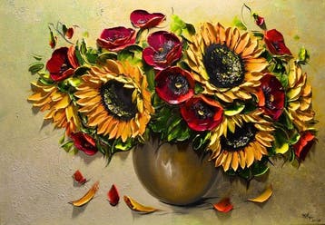 Bajor Kinga - Sunflowers and poppies