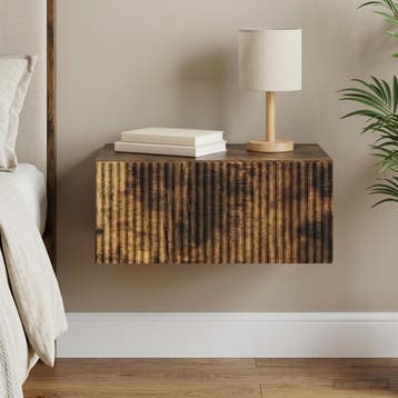 vidaXL Muurbevestigde Nachttafel Gerookt eiken 49 x 34,5 x, Verzenden, Nieuw