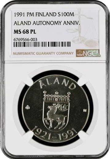 Finlande. 100 Markkaa 1991 / MS68PL - 70th Anniversary of, Gestempeld